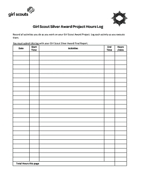 Girl Scout Silver Award Project Hours Log Gswpa  Form