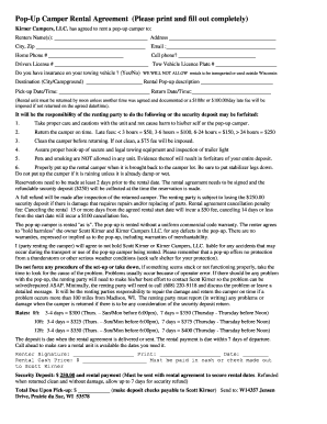 Pop Up Camper Rental Agreement Please Print and Fill Out  Form