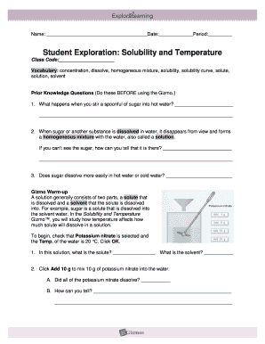 Solubility and Temperature Gizmo Answers  Form