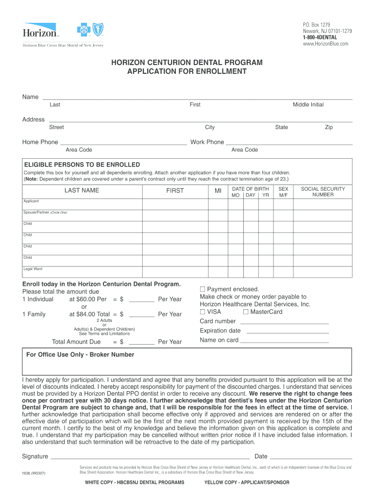 Horizon Centurion Dental  Form