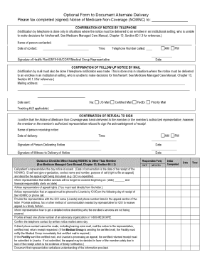 Optional Form to Document Alternate Delivery Please Fax