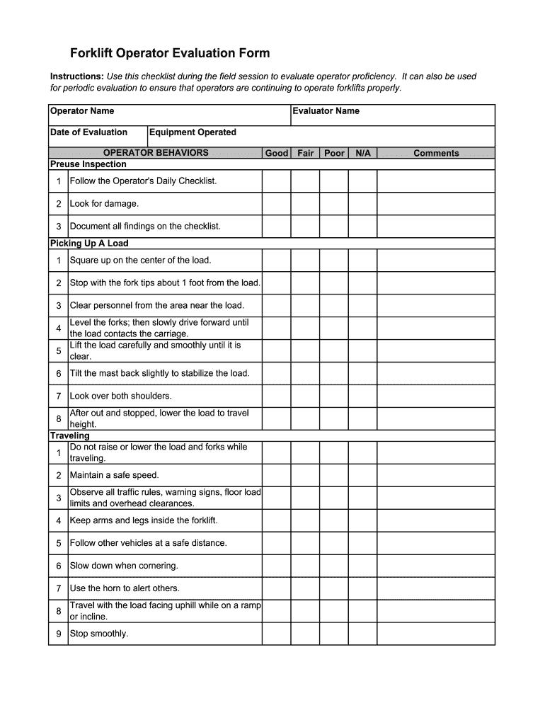 Forklift Operator Evaluation Form EBView