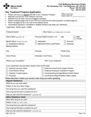  Day Treatment Program Application Alberta Health Services 2015-2024