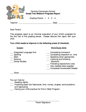 Grade One Midterm Progress Report Parmacityschoolsorg Www2 Parmacityschools  Form