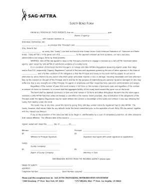 SURETY BOND FORM SAG AFTRA