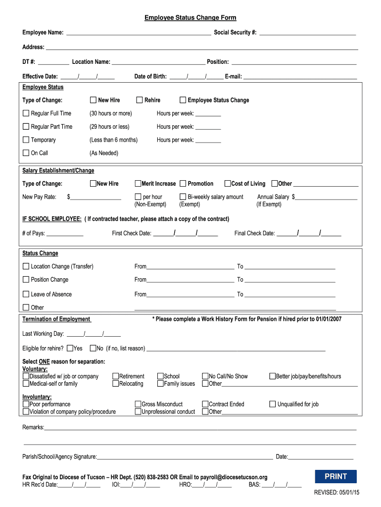 Employee Status Change Form Template