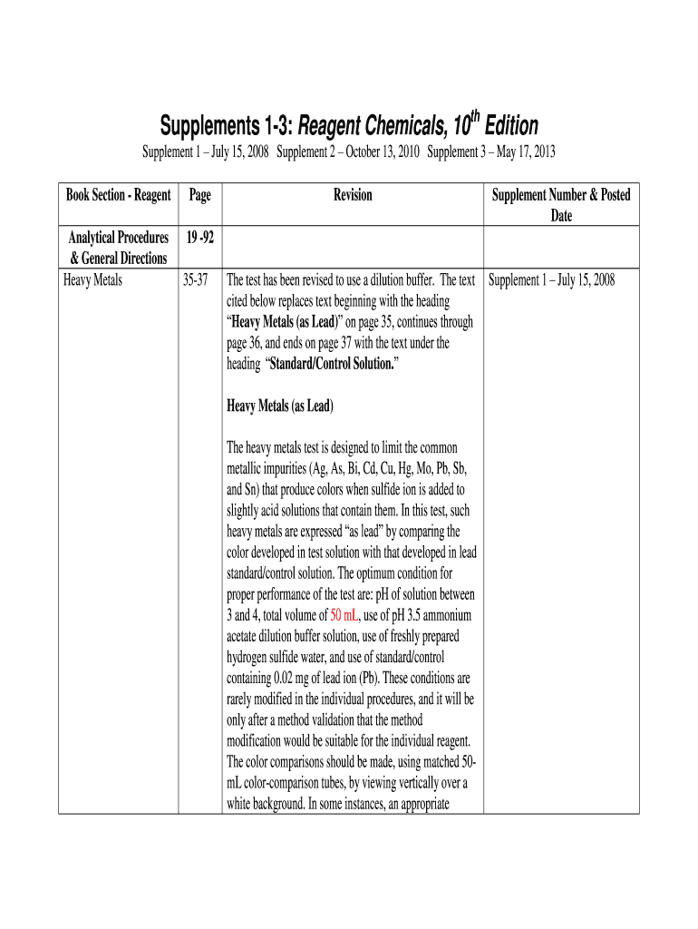 Supplements 1 3 Reagent Chemicals 10th Edition  Pubs Acs  Form