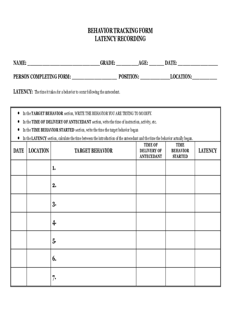 BEHAVIOR TRACKING FORM Gulfport School District