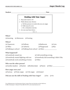 DEALING with YOUR ANGER 318 Anger Hassle Log  Form
