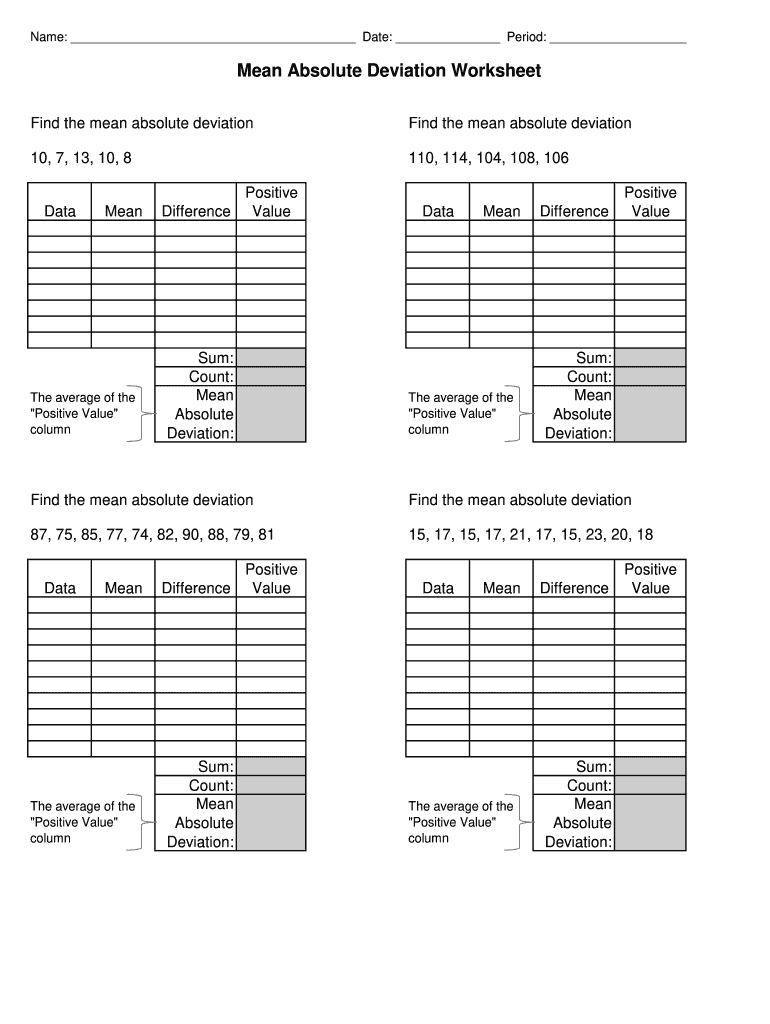 Mean Absolute Deviation Worksheet Answer Key PDF  Form