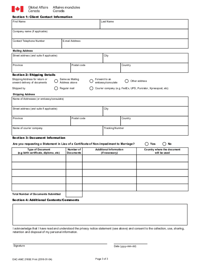Authentication Request Form Canada