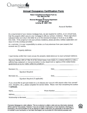 Occupancy Certification Form