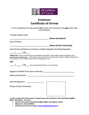 Certificate of Arrival  Form