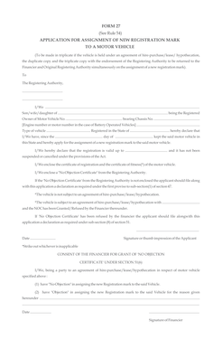 FORM 27 See Rule 54 APPLICATION for ASSIGNMENT of NEW Chdtransport Gov