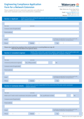 Engineering Compliance Application Form for a Network