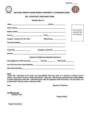 Nss Student Registration Form