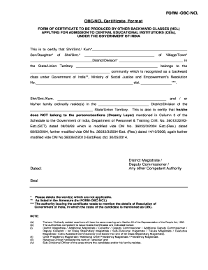 Obc Ncl Certificate Format for Iit