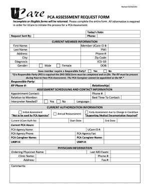 Pca Assessment Form