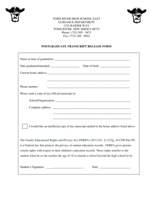 TOMS RIVER HIGH SCHOOL EAST GUIDANCE DEPARTMENT 1225 RAIDER WAY TOMS RIVER, NEW JERSEY 08753 Phone 732 505 5673 Fax 732 288 0944  Form