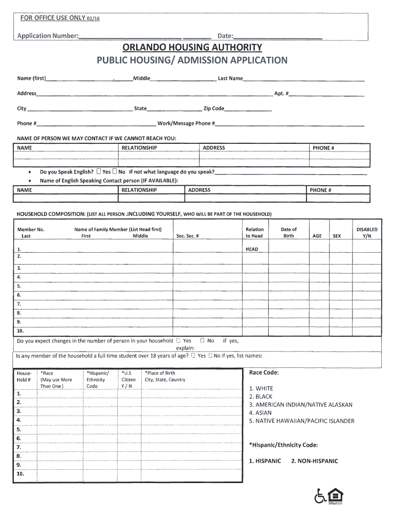 Orlando Housing Authority Application  Form