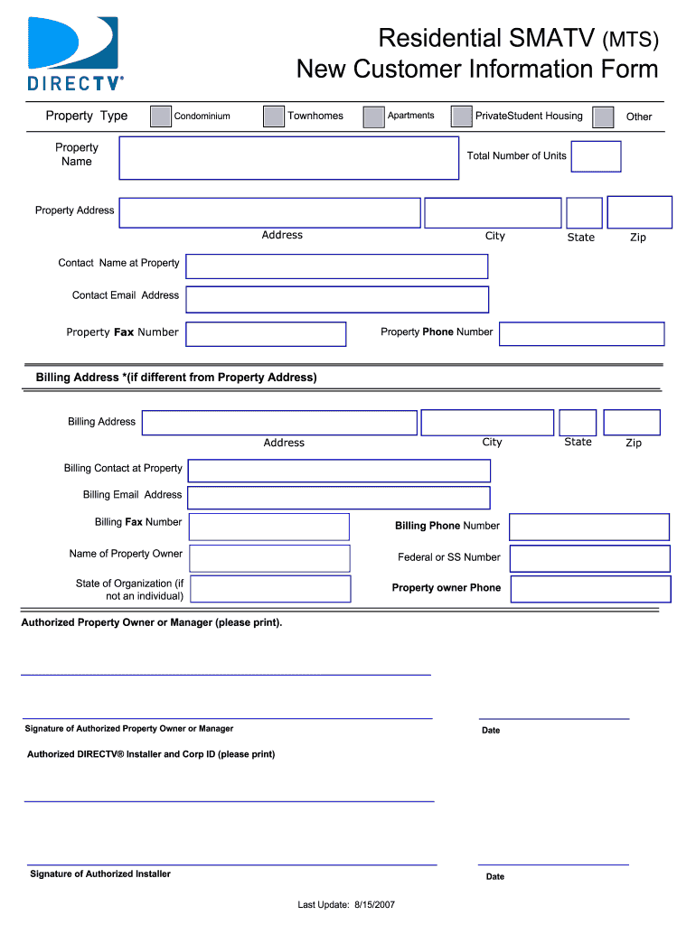 Residential SMATV MTS New Customer Information Form