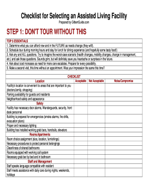 Assisted Living Checklist PDF  Form