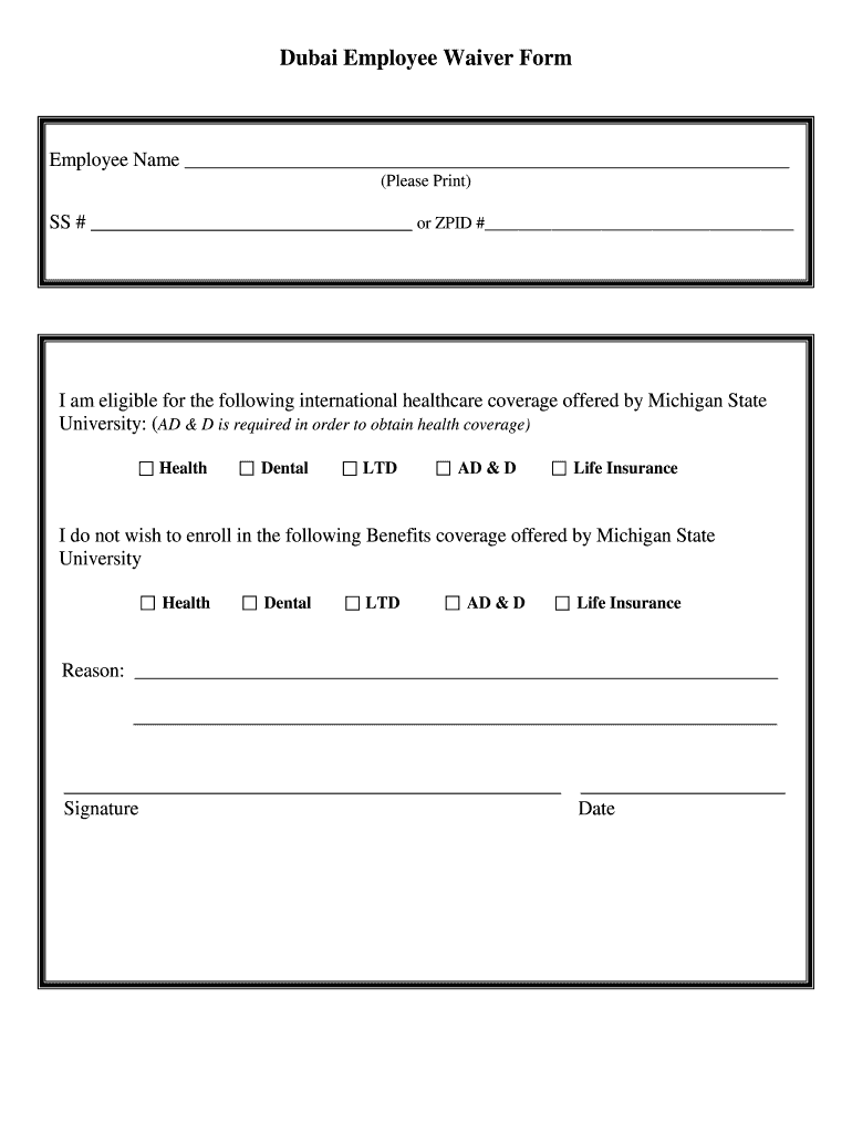 Dubai Employee Waiver Form MSU Human Resources