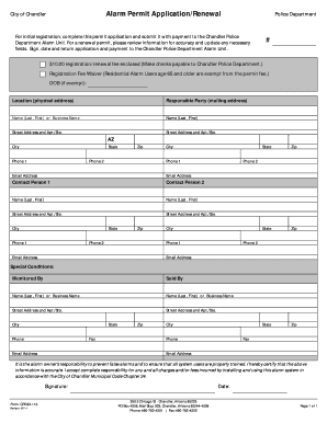 Get and Sign Alarm Permit ApplicationRenewal Chandler Police Department 2011 Form