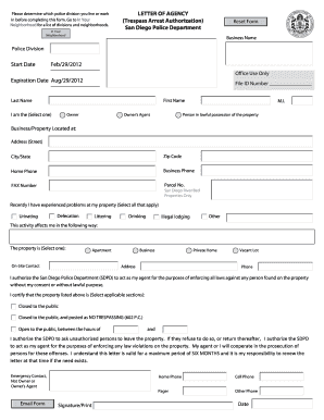 Letter of Agency San Diego  Form