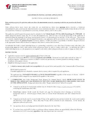 Vehicle Salesperson Initial License Application PA Gov Paa  Form