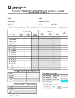 Worksheet for Sieve Analysis of Fine and Coarse Aggregate AASHTO T 11 and AASHTO T 27 Flh Fhwa Dot  Form
