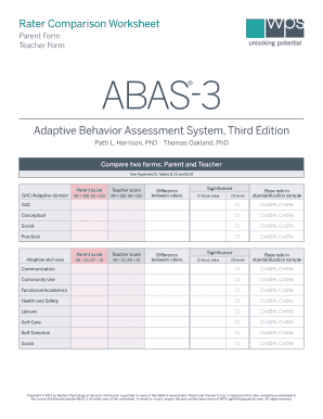 Abas 3 Rater Comparison Worksheet  Form