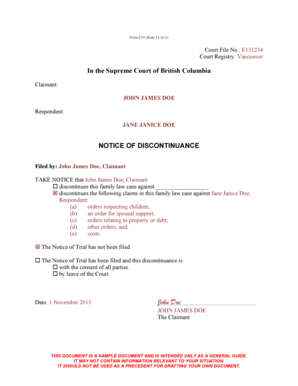 Notice of Discontinuance Sample  Form