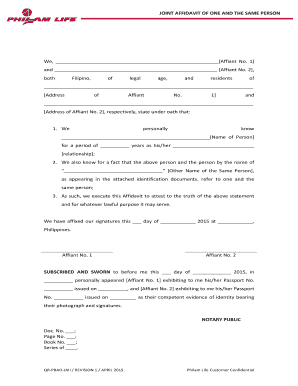 Affidavit of One and the Same Person  Form