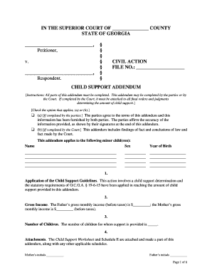 Child Support Addendum Form