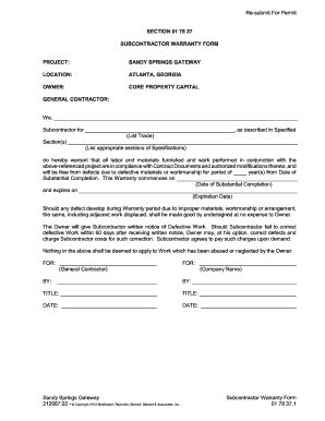 01742 Subcontractor Warranty Form Ordnerprojectscom