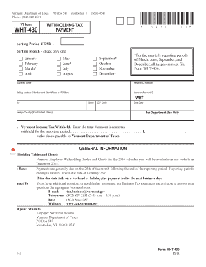 Form WHT 430 Vermont Department of Taxes Vermont Gov Tax Vermont