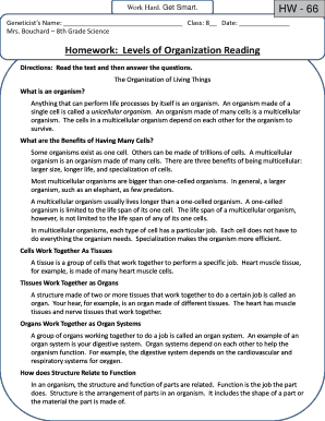 Homework Levels of Organization Reading Fallriverschools  Form