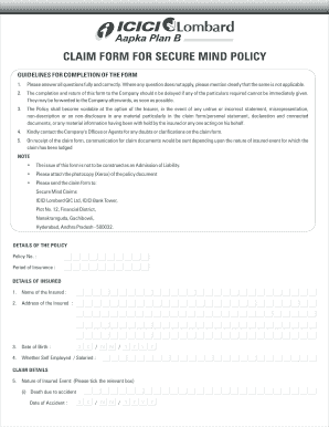 Icici Lombard Group Secure Mind Policy Download  Form