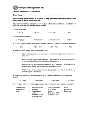 Risk Profiling Questionnaire Sample  Form