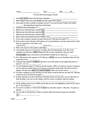 Ti 83 84 Scavenger Hunt Answer Key  Form