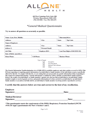  Medical Questionnaire 2015-2024