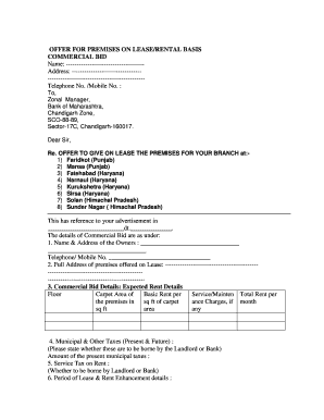 Premises Required by Bank on Rent  Form