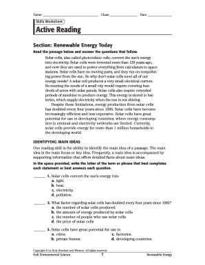 Active Reading Section 1 Renewable Energy Today  Form