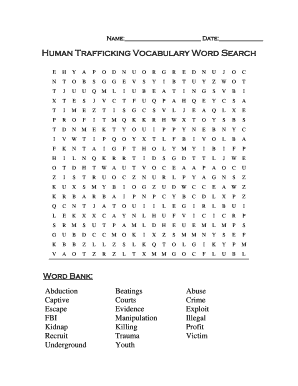 Human Trafficking Vocabulary Word Search  Form