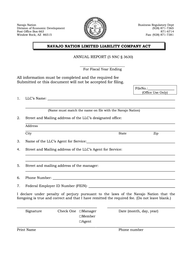 Navajo Nation Division of Economic Development Post Office Box 663 Window Rock, AZ 86515 Business Regulatory Dept 928 8717365  Form