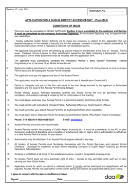 APPLICATION for a DUBLIN AIRPORT ACCESS PERMIT Form ID 1