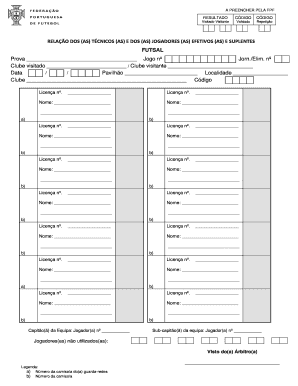 Ficha De Jogo Futsal Excel  Form