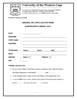 Uwc Rpl Application Form