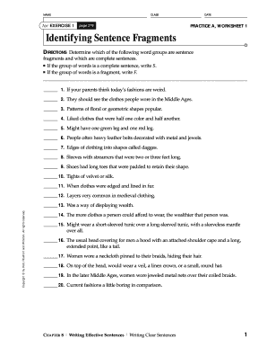 Fragments Exercise 1 Answer Key  Form